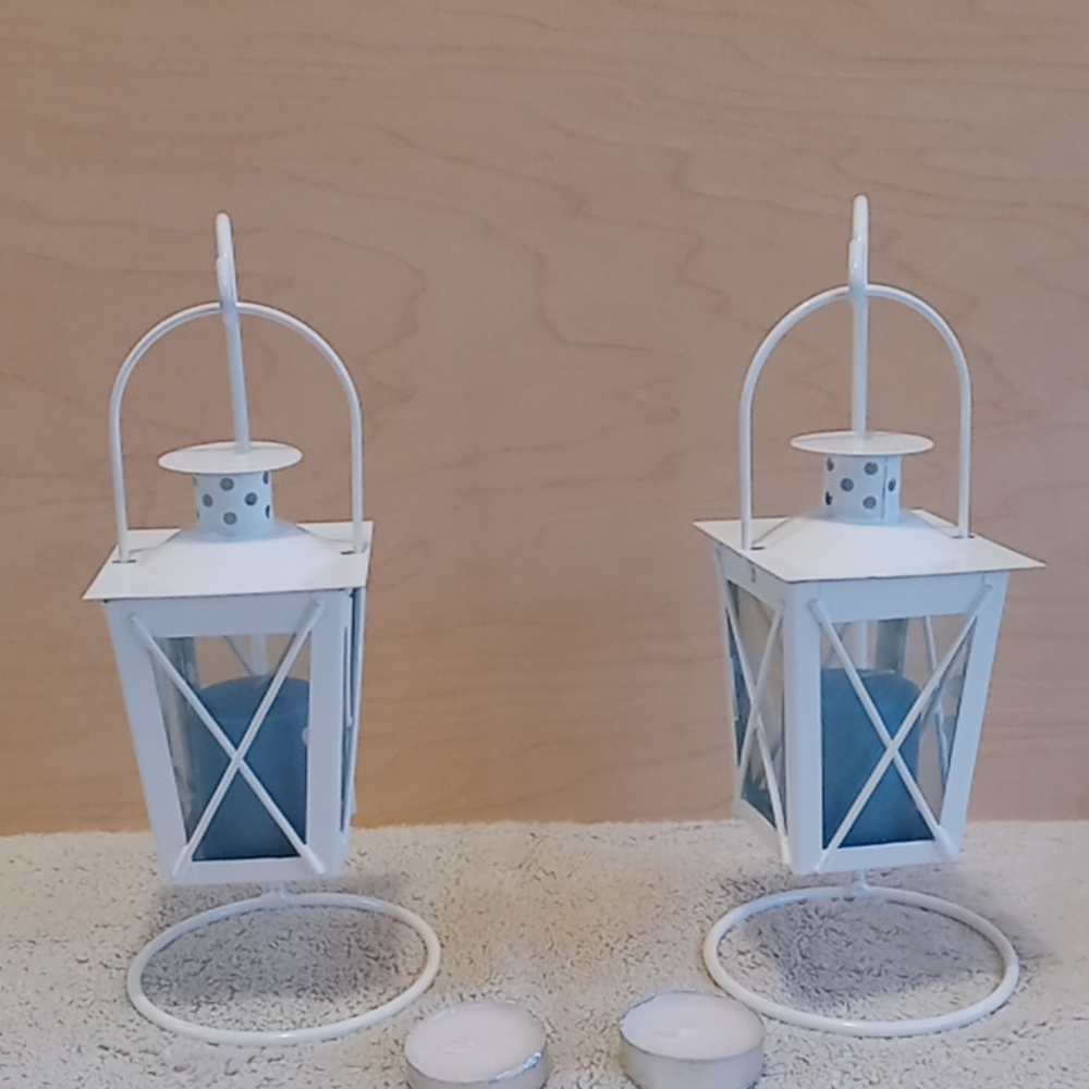 White Railway Lanterns Pair